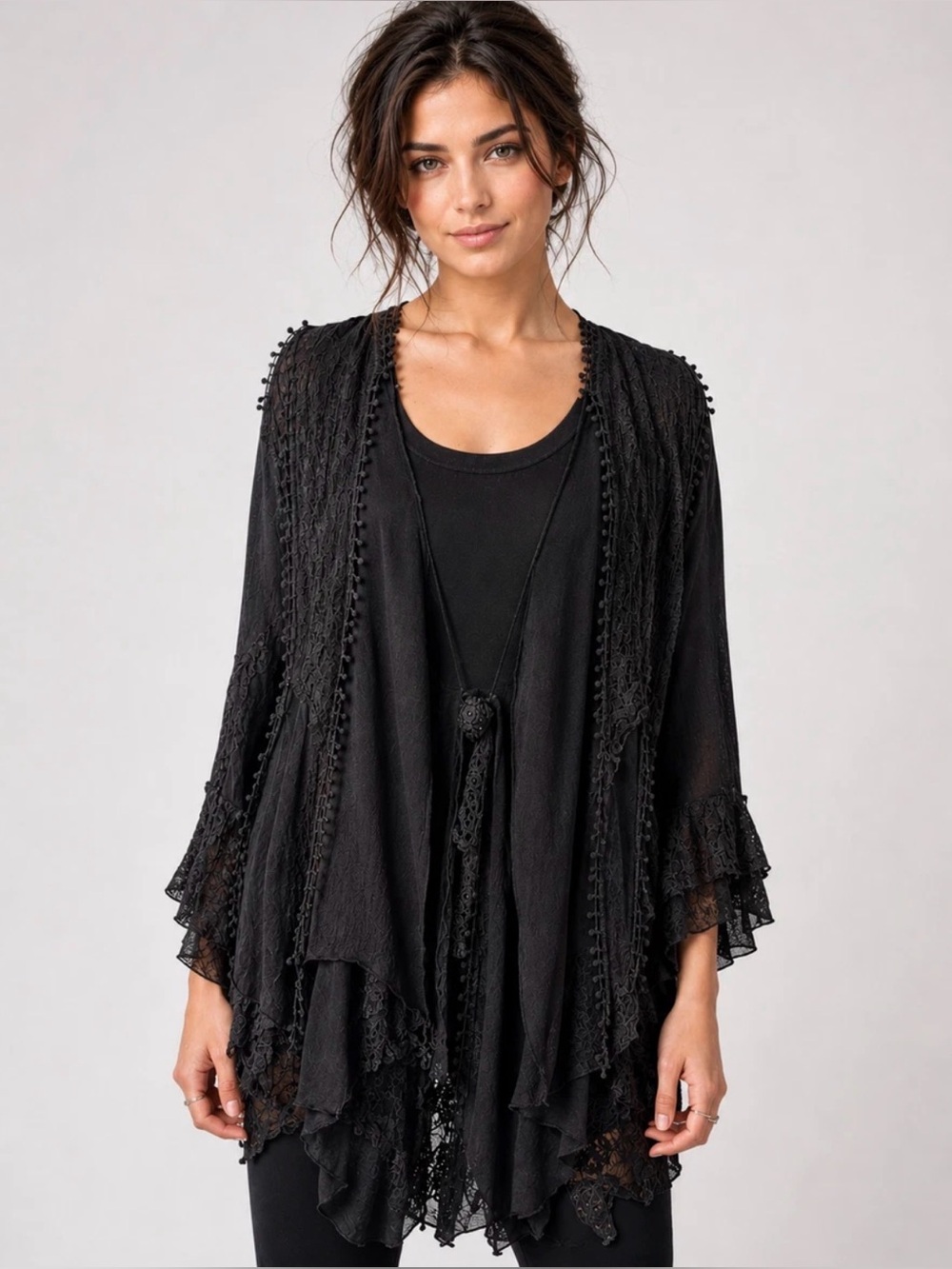 NWT Pretty Angel Black Layered Lace Tunic Oversized Goth Dark Fairy Dark Cottage